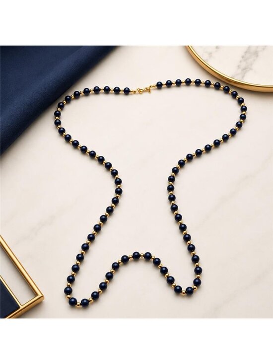 Monet Jewelry - Vintage Monet Navy Blue Lucite Ball Bead Necklace Gold Tone 27 In Classic